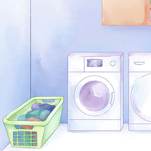 Drawn woman with blond perm on blue background in retro style